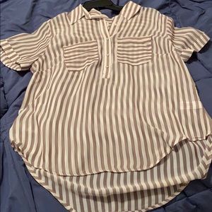 Collared Vertical Striped Semi Sheer Blouse